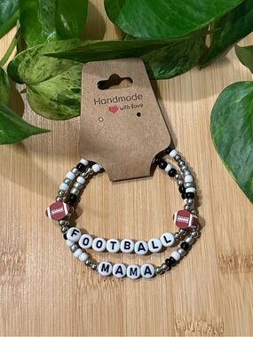 🏈✨ Football Mama 2-Piece Stretchy Beaded Bracelet Set | Handmade | Mom Stack 🏈